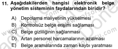 Dosyalama Arşivleme Dersi 2016 - 2017 Yılı (Final) Dönem Sonu Sınav Soruları 11. Soru