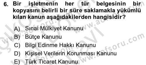 Dosyalama Arşivleme Dersi 2016 - 2017 Yılı (Final) Dönem Sonu Sınav Soruları 6. Soru
