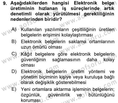 Dosyalama Arşivleme Dersi 2016 - 2017 Yılı (Final) Dönem Sonu Sınav Soruları 9. Soru