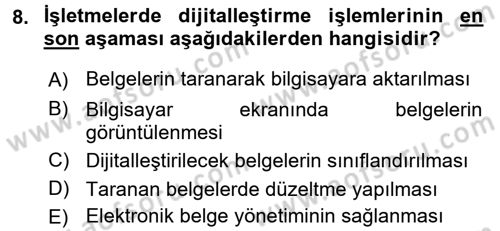 Dosyalama Arşivleme Dersi 2017 - 2018 Yılı 3 Ders Sınav Soruları 8. Soru