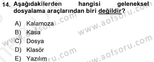 Dosyalama Arşivleme Dersi 2017 - 2018 Yılı (Vize) Ara Sınav Soruları 14. Soru