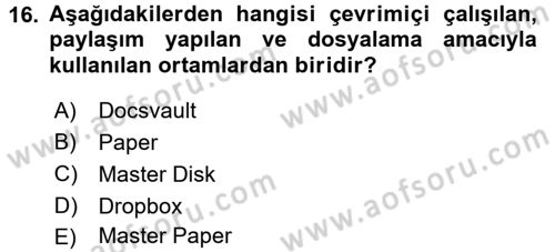Dosyalama Arşivleme Dersi 2017 - 2018 Yılı (Vize) Ara Sınav Soruları 16. Soru