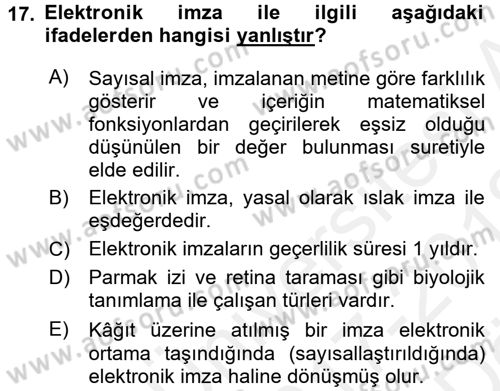 Dosyalama Arşivleme Dersi 2017 - 2018 Yılı (Vize) Ara Sınav Soruları 17. Soru