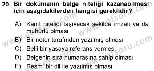 Dosyalama Arşivleme Dersi 2017 - 2018 Yılı (Vize) Ara Sınav Soruları 20. Soru
