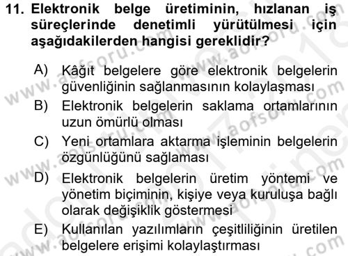 Dosyalama Arşivleme Dersi 2017 - 2018 Yılı (Final) Dönem Sonu Sınav Soruları 11. Soru
