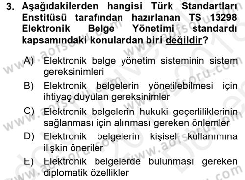 Dosyalama Arşivleme Dersi 2017 - 2018 Yılı (Final) Dönem Sonu Sınav Soruları 3. Soru