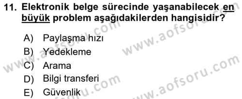 Dosyalama Arşivleme Dersi 2020 - 2021 Yılı Yaz Okulu Sınav Soruları 11. Soru