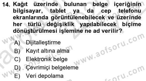 Dosyalama Arşivleme Dersi 2020 - 2021 Yılı Yaz Okulu Sınav Soruları 14. Soru