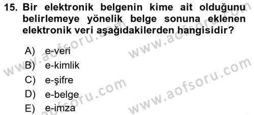 Dosyalama Arşivleme Dersi 2020 - 2021 Yılı Yaz Okulu Sınav Soruları 15. Soru