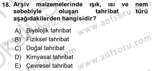 Dosyalama Arşivleme Dersi 2020 - 2021 Yılı Yaz Okulu Sınav Soruları 18. Soru