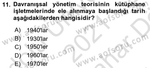 Dosyalama Arşivleme Dersi 2021 - 2022 Yılı (Vize) Ara Sınavı 11. Soru