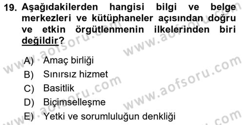 Dosyalama Arşivleme Dersi 2021 - 2022 Yılı (Vize) Ara Sınavı 19. Soru