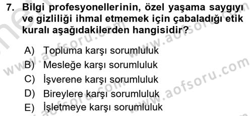 Dosyalama Arşivleme Dersi 2021 - 2022 Yılı (Vize) Ara Sınavı 7. Soru