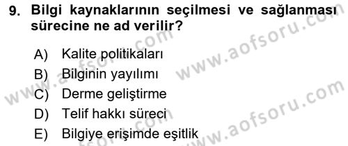 Dosyalama Arşivleme Dersi 2021 - 2022 Yılı (Vize) Ara Sınavı 9. Soru