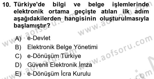 Dosyalama Arşivleme Dersi 2021 - 2022 Yılı (Final) Dönem Sonu Sınavı 10. Soru