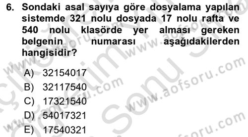 Dosyalama Arşivleme Dersi 2021 - 2022 Yılı (Final) Dönem Sonu Sınavı 6. Soru