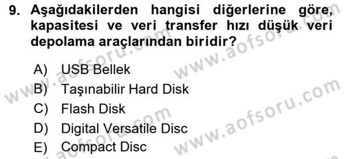 Dosyalama Arşivleme Dersi 2021 - 2022 Yılı (Final) Dönem Sonu Sınavı 9. Soru