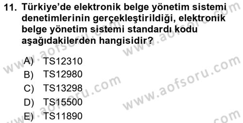 Dosyalama Arşivleme Dersi 2023 - 2024 Yılı (Final) Dönem Sonu Sınav Soruları 11. Soru