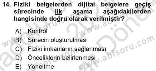 Dosyalama Arşivleme Dersi 2023 - 2024 Yılı (Final) Dönem Sonu Sınav Soruları 14. Soru