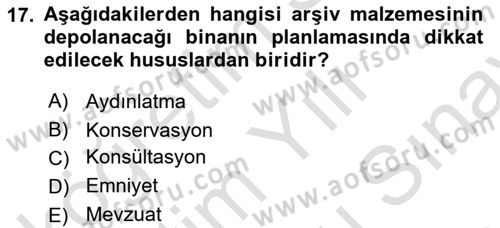 Dosyalama Arşivleme Dersi 2023 - 2024 Yılı (Final) Dönem Sonu Sınav Soruları 17. Soru
