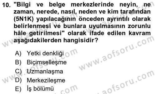 Dosyalama Arşivleme Dersi 2023 - 2024 Yılı Yaz Okulu Sınav Soruları 10. Soru