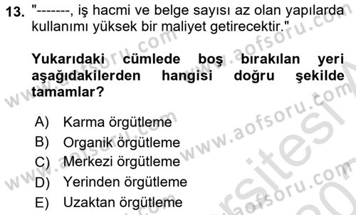 Dosyalama Arşivleme Dersi 2023 - 2024 Yılı Yaz Okulu Sınav Soruları 13. Soru