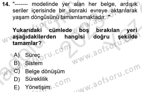 Dosyalama Arşivleme Dersi 2023 - 2024 Yılı Yaz Okulu Sınav Soruları 14. Soru