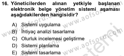 Dosyalama Arşivleme Dersi 2023 - 2024 Yılı Yaz Okulu Sınav Soruları 16. Soru