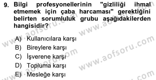 Dosyalama Arşivleme Dersi 2024 - 2025 Yılı (Vize) Ara Sınav Soruları 9. Soru