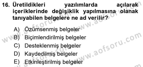 Dosyalama Arşivleme Dersi 2024 - 2025 Yılı Yaz Okulu Sınav Soruları 16. Soru