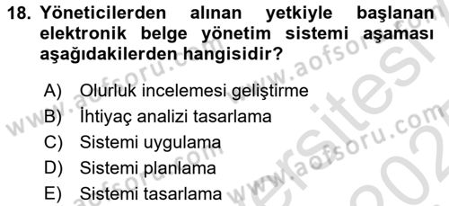Dosyalama Arşivleme Dersi 2024 - 2025 Yılı Yaz Okulu Sınav Soruları 18. Soru