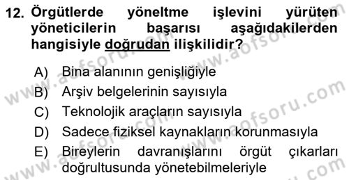 Dosyalama Arşivleme Dersi 2025 - 2026 Yılı (Vize) Ara Sınav Soruları 12. Soru