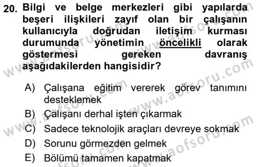 Dosyalama Arşivleme Dersi 2025 - 2026 Yılı (Vize) Ara Sınav Soruları 20. Soru