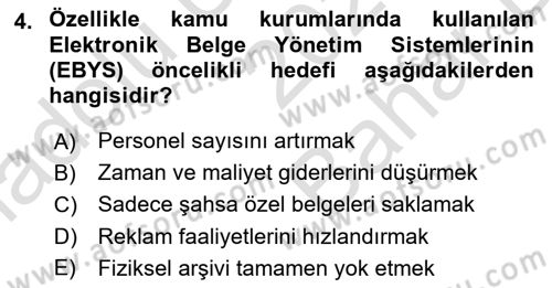Dosyalama Arşivleme Dersi 2025 - 2026 Yılı (Vize) Ara Sınav Soruları 4. Soru
