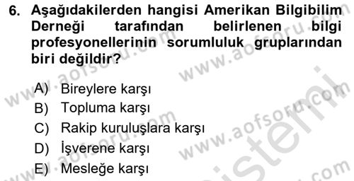 Dosyalama Arşivleme Dersi 2025 - 2026 Yılı (Vize) Ara Sınav Soruları 6. Soru