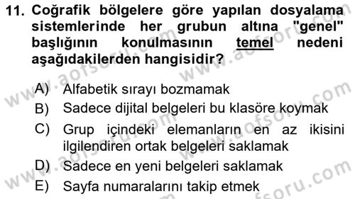 Dosyalama Arşivleme Dersi 2025 - 2026 Yılı (Final) Dönem Sonu Sınav Soruları 11. Soru