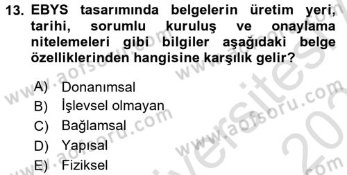 Dosyalama Arşivleme Dersi 2025 - 2026 Yılı (Final) Dönem Sonu Sınav Soruları 13. Soru