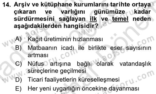 Dosyalama Arşivleme Dersi 2025 - 2026 Yılı (Final) Dönem Sonu Sınav Soruları 14. Soru