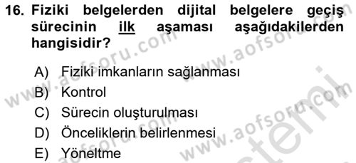 Dosyalama Arşivleme Dersi 2025 - 2026 Yılı (Final) Dönem Sonu Sınav Soruları 16. Soru