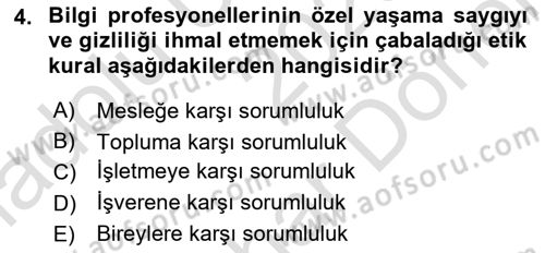 Dosyalama Arşivleme Dersi 2025 - 2026 Yılı (Final) Dönem Sonu Sınav Soruları 4. Soru