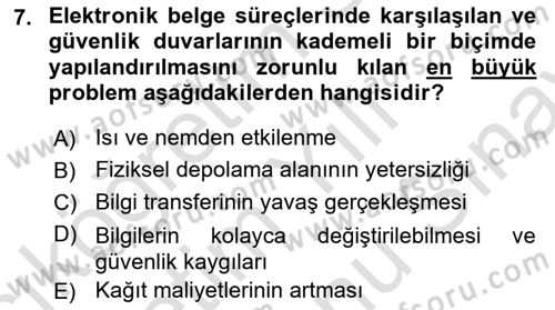 Dosyalama Arşivleme Dersi 2025 - 2026 Yılı (Final) Dönem Sonu Sınav Soruları 7. Soru