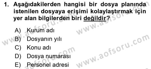 Dosyalama Arşivleme Dersi 2025 - 2026 Yılı Yaz Okulu Sınav Soruları 1. Soru
