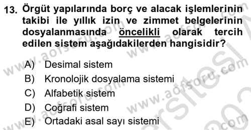 Dosyalama Arşivleme Dersi 2025 - 2026 Yılı Yaz Okulu Sınav Soruları 13. Soru