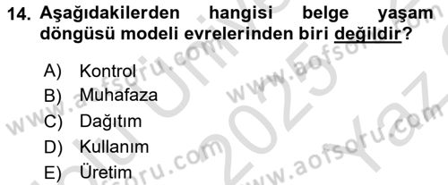 Dosyalama Arşivleme Dersi 2025 - 2026 Yılı Yaz Okulu Sınav Soruları 14. Soru