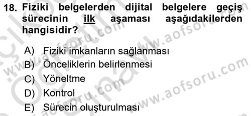 Dosyalama Arşivleme Dersi 2025 - 2026 Yılı Yaz Okulu Sınav Soruları 18. Soru