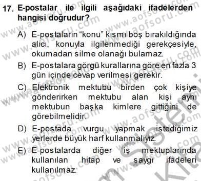 Mesleki Yazışmalar Dersi 2013 - 2014 Yılı (Final) Dönem Sonu Sınav Soruları 17. Soru