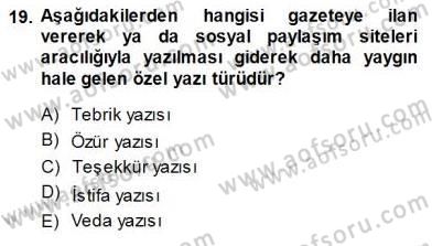 Mesleki Yazışmalar Dersi 2013 - 2014 Yılı (Final) Dönem Sonu Sınav Soruları 19. Soru