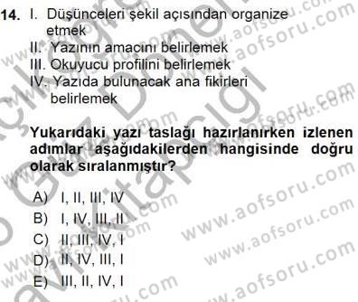 Mesleki Yazışmalar Dersi 2015 - 2016 Yılı (Vize) Ara Sınav Soruları 14. Soru