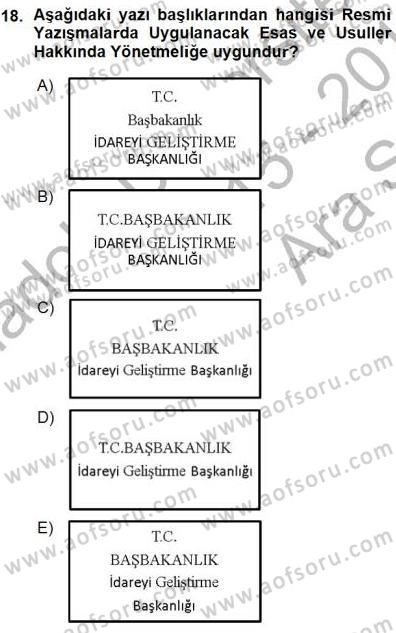 Mesleki Yazışmalar Dersi Ara Sınavı Deneme Sınav Soruları 18. Soru