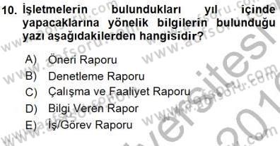 Mesleki Yazışmalar Dersi 2015 - 2016 Yılı (Final) Dönem Sonu Sınav Soruları 10. Soru
